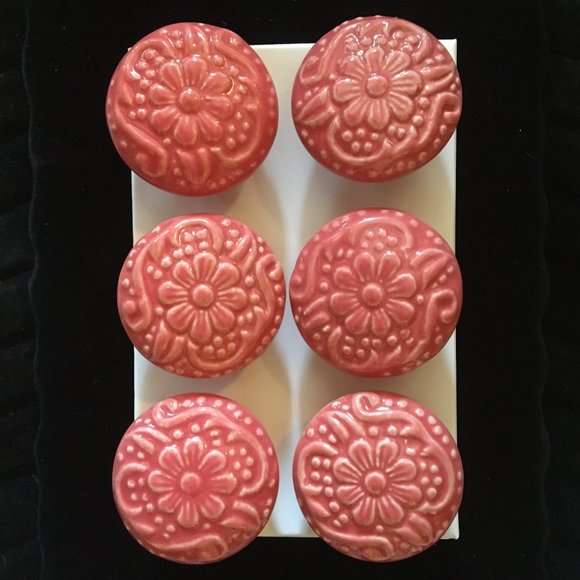 Vintage Retro Set of 6 Ceramic Drawer Pull Knobs - Picture 1 of 13